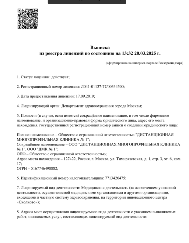 Выписка из реестра мед лицензий
