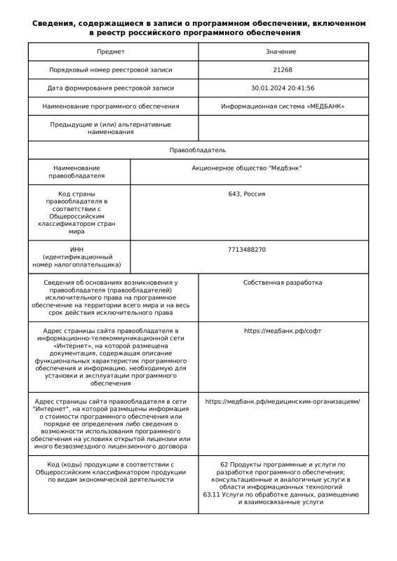 Сведения из Единого реестра российского ПО ИС1